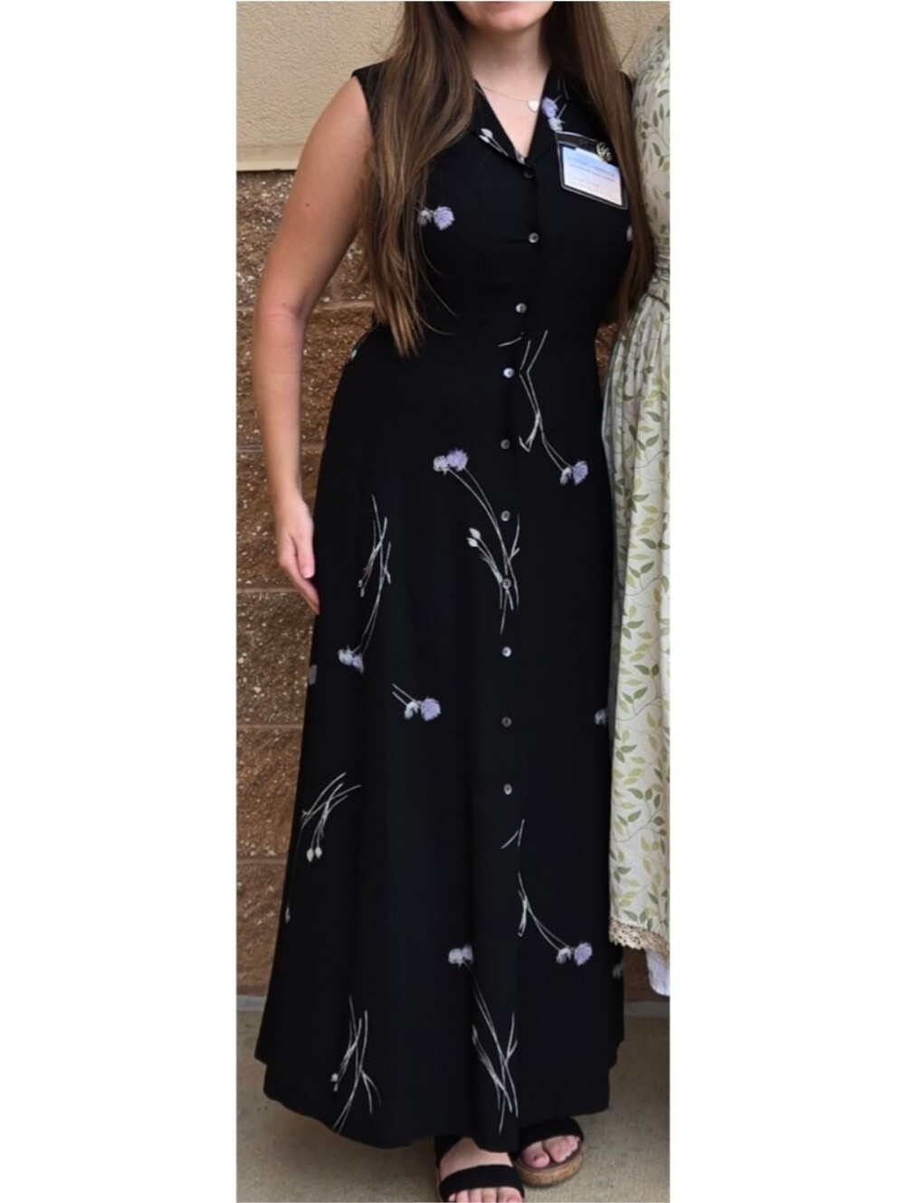 Liz Claiborne Size 4 Vintage Black Floral Button Up Dress
